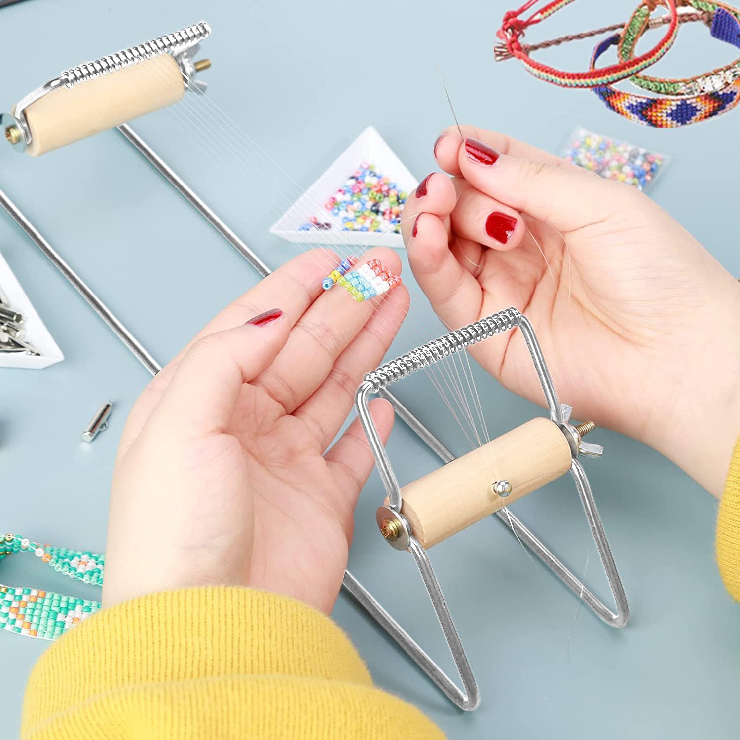 Telaio per Perline,Telaio per Braccialetti in Acciaio Inox,Telaio per Tessitura Perline per gioielli Bracciali Macchina per maglieria fatt