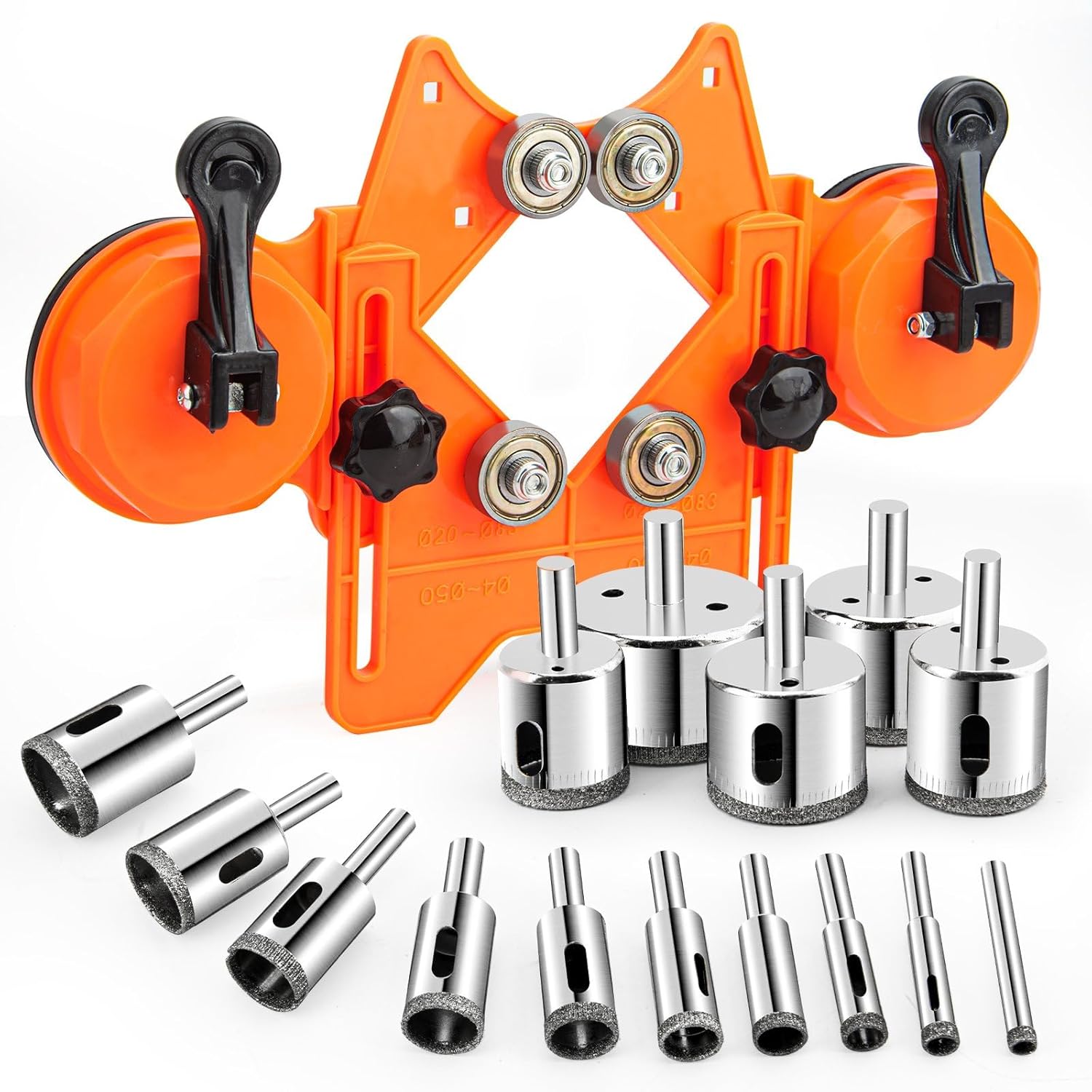 Diamond Hole Saw Kit, Tile Hole Saw with Double Suction Cups Hole Saw Guide Jig Fixture, Diamond Drill Bits for Glass, Porcelain Tile, Ceramic, Grantite, Marble 15 PCS Diamond Hole Saw Kit