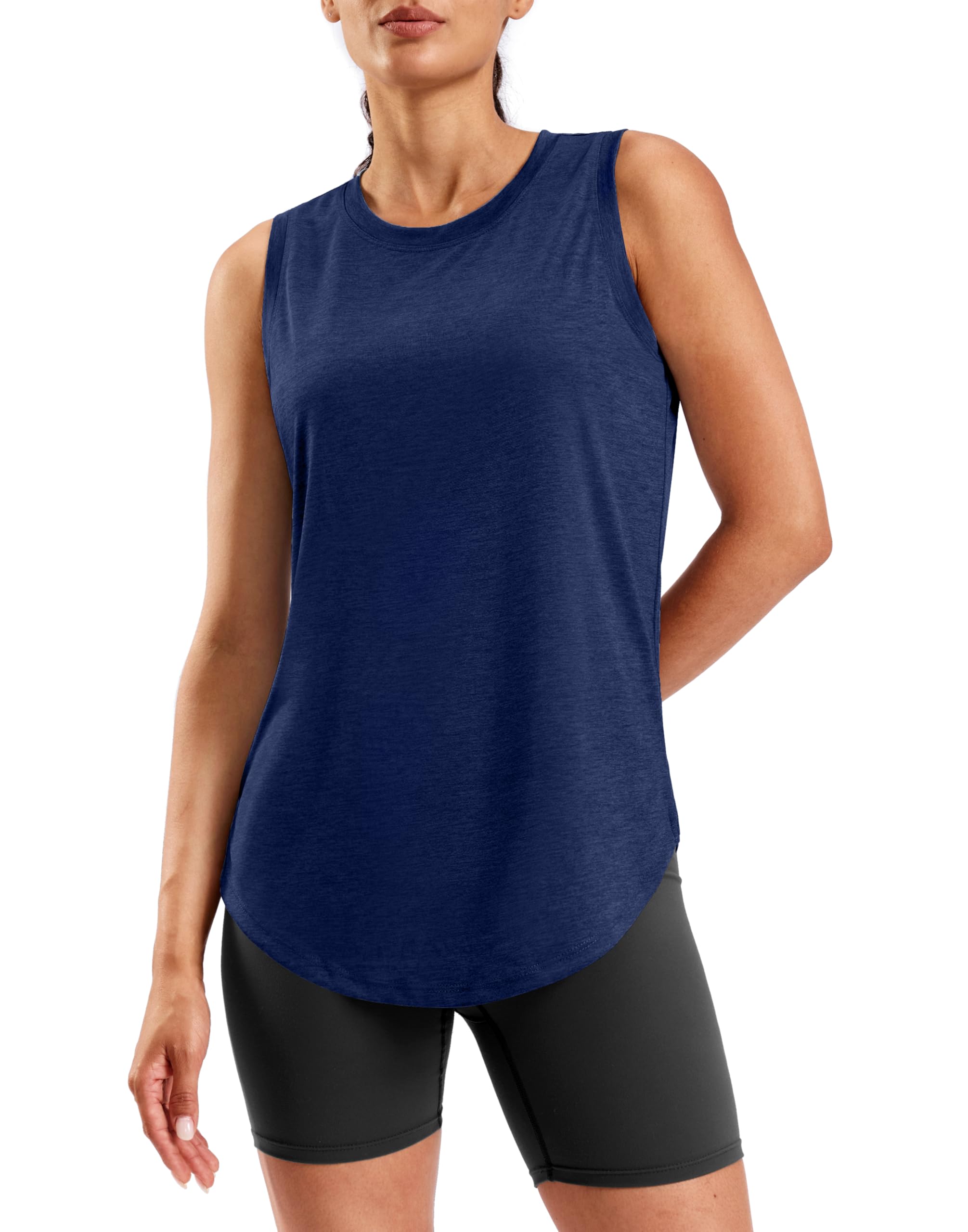 SANTINY Women's Lightweight Long Workout Tops Sleeveless Tennis Gym Yoga Shirts Athletic Running Tank Top for Women Loose Fit — view 10
