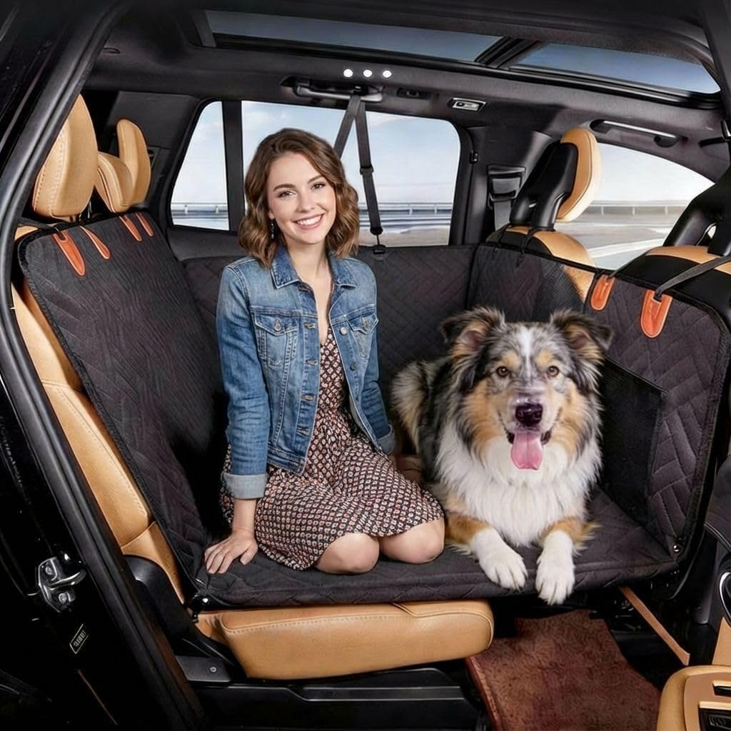 Dog Car Seat Extender with Hard Bottom – Waterproof Hammock-Style Back Seat Cover for Cars, SUVs & Small Trucks – Pet Travel Mat with Non-Slip Base, Scratchproof 600D Oxford – Black