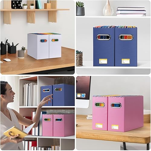 Miniatura 58 de BALEINE Caja organizadora de archivos, organizador de carpetas de archivos de cartón con asa para tamaño carta, caja de archivos plegable portátil