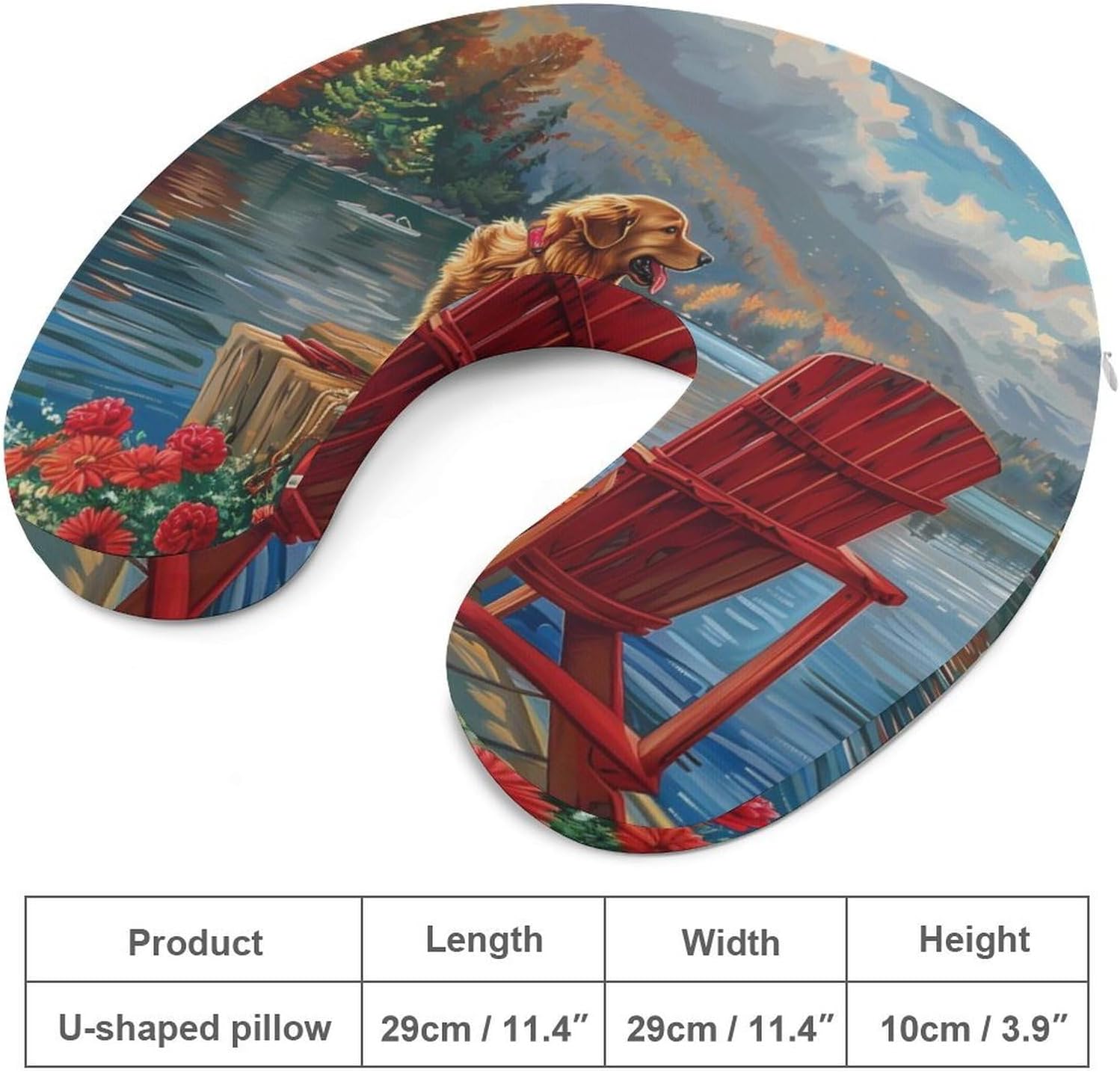 Retriever Dog Lake Travel Pillow U Shape Neck Pillow Washable Pillowcase for Sleeping Chair