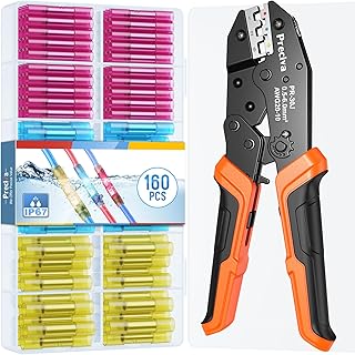 Wire Crimping Tool Kit with 160PCS Heat Shrink Connector, Preciva AWG20-10 Ratcheting Wire Crimper Tool for Heat Shrink Connectors