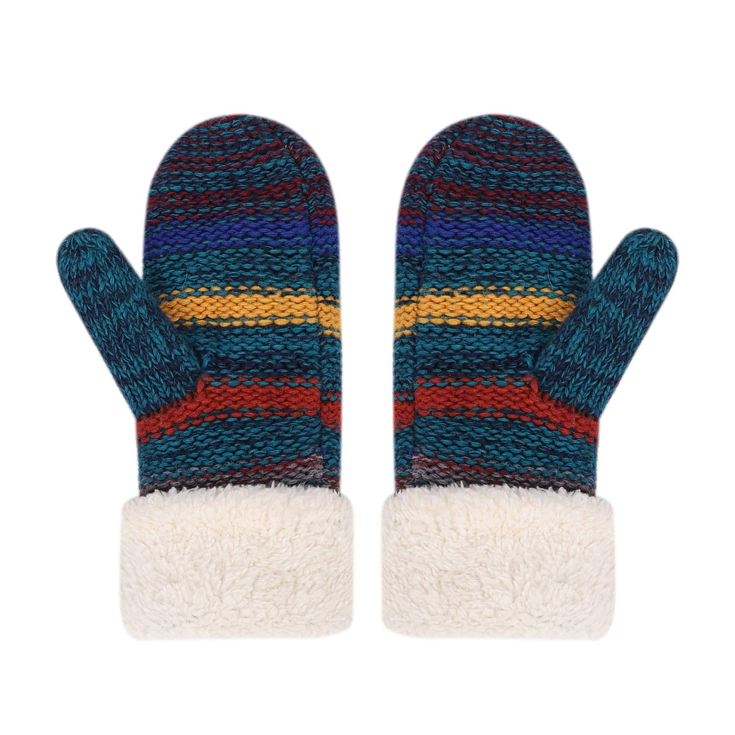 Handschuhe Damen Mädchen Fäustlinge Plüschfutter Strickhandschuhe Winddichte Fausthandschuhe Bunt Gestrickte Damenhandschuhe Warme Winterhandschuhe