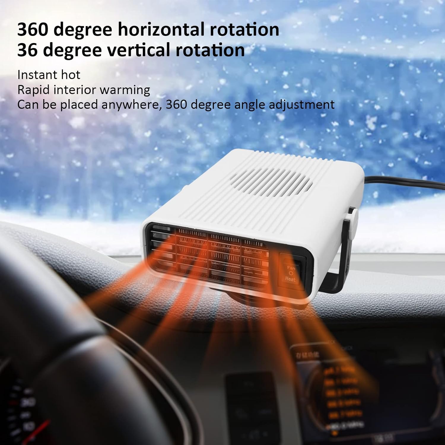 12V Car Heater, Portable Windshield Defogger and Defroster, White, 333g Lightweight - Quick Heating, Safety Protection, Ideal for Winter Travel