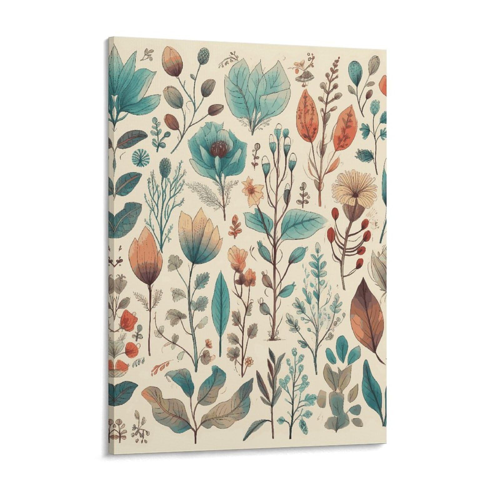 Flowers And Leaves Canvas Wall Art for Bedroom 12x16inch Canvas Prints Artwork for Walls Modern Picture Artwork Painting for Living Room Aesthetic Wall Paintings for Bathroom Kitchen Office D