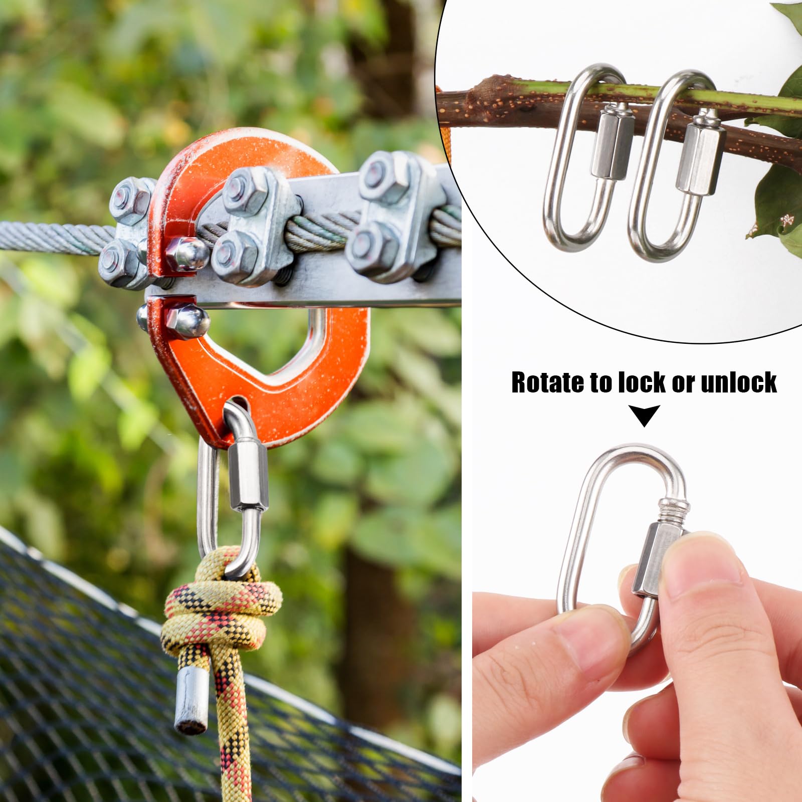 12 Pezzi Moschettone a Vite M6 in Acciaio Inox 304 - Connettori Moschettoni con Chiusura Avvitabile e Tappo Fisso Blocco Sicuro per Attrezzature Outdoor, Biciclette, Imbracature e Fai da Te