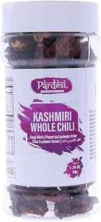 Pardesi Kashmiri Whole Chili 50g - Authentic Indian Spice, Non-GMO, Vegan, Gluten-Free - Moderate Heat, Rich Flavor - Perfect for Roganj Josh, Biryani, Tandoori, Stir-Fries, Curries & Global Recipes.
