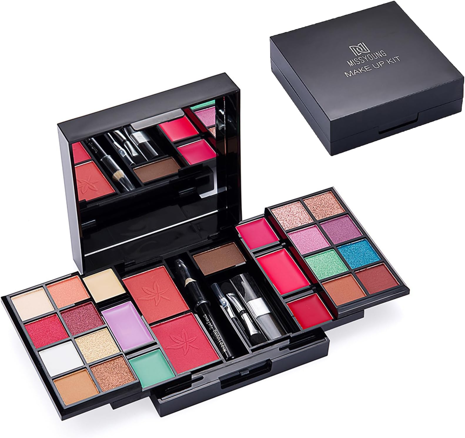Mini Professional Makeup Kit for Women Full Kit with Mirror 25 Colors All in One Make up Gift Set for Girls Included Eyeshadow, Concealer, Blusher, Lipstick, Eyeliner, Brush