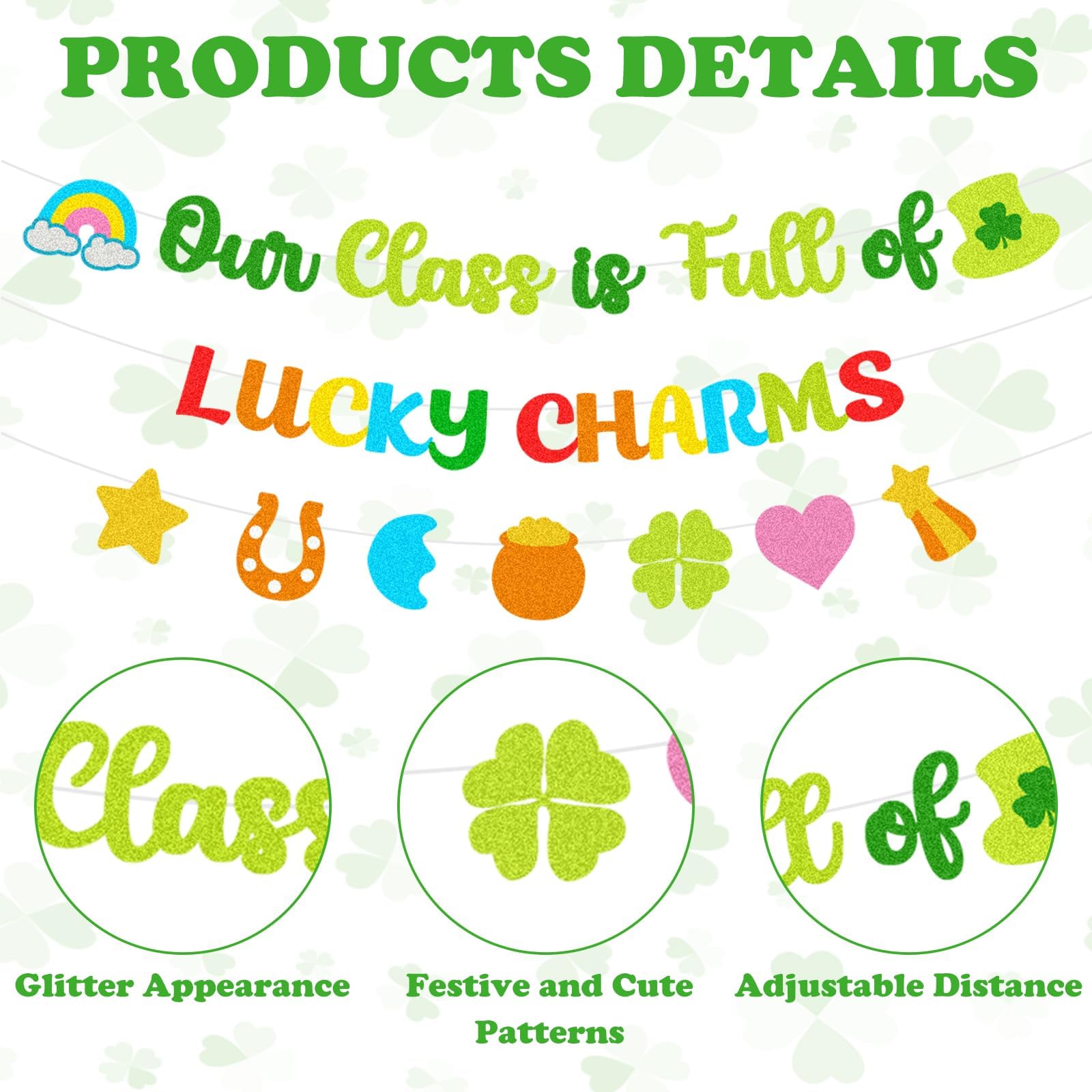 3Pcs St Patricks Day Decorations Banner Supplies, Green Shamrock Party Celebration Supplies - Image 3