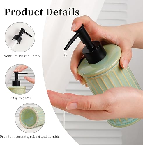 Miniatura 3 de Dispensador de jabón, dispensador de jabón líquido de cerámica de 11.84 onzas, dispensador de jabón de manos para cocina y baño, dispensador de