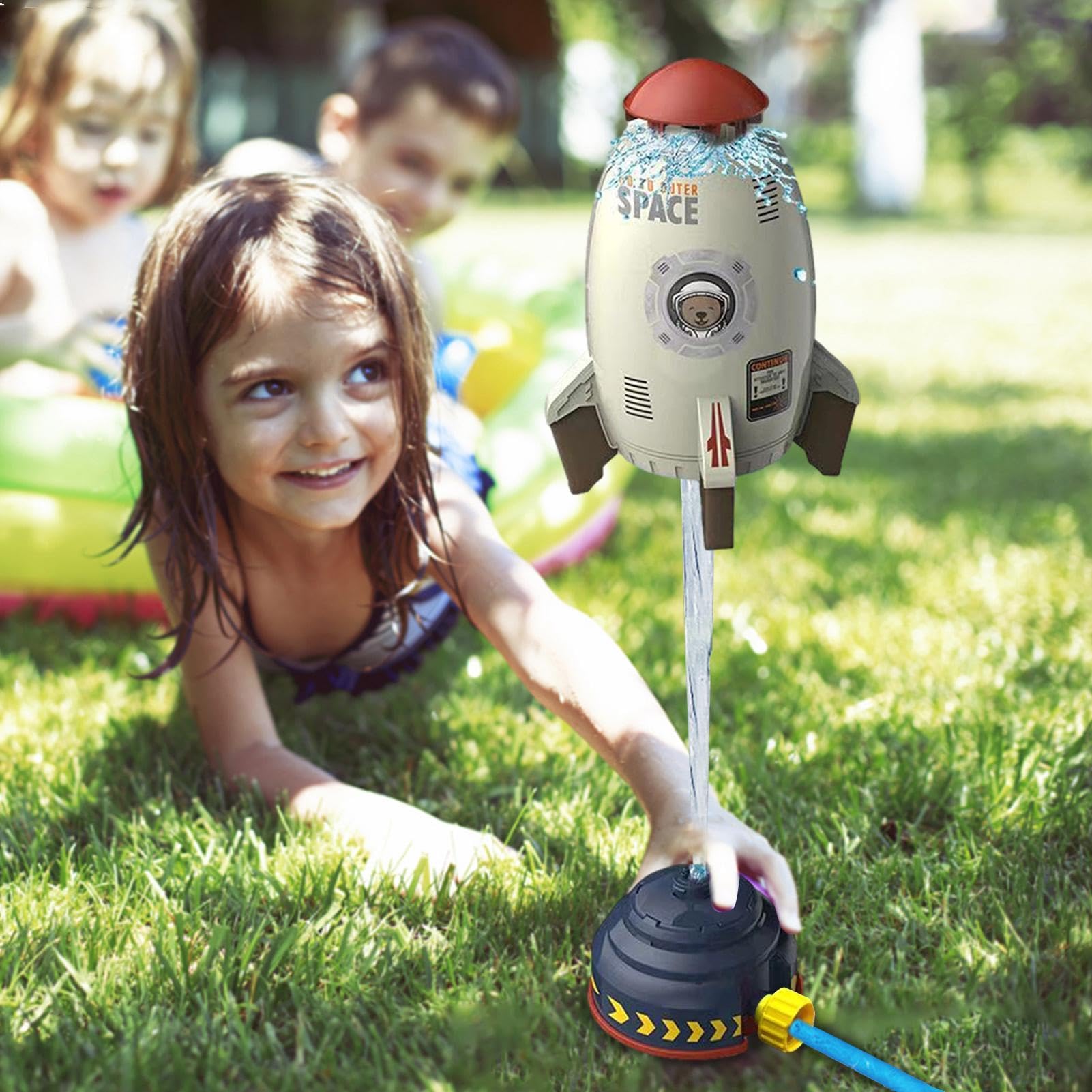 Wasserrakete Sprinkler Spielzeug, Rakete Wasserspielzeug Kinder Outdoor, Wasser Rocket Garten Spielzeug mit Schlauchverbinder, Lustiges Rakete Wassersprinkler Kinder Outdoor, für Jungens & Mädchen