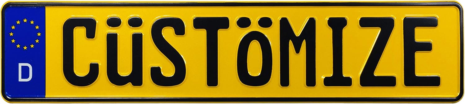 Custom Yellow German License Plate (Plate with Black Text + Frame)