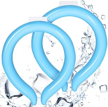 Neck Cooling Tube - Reusable Ice Ring Cooler Collar for Body in Hot Weather | Wearable 18 /64  Frozen Cooling Wraps Gel Pack for Outdoor Workers & Sports, Summer Heat & Flashes  2Pcs-Blue