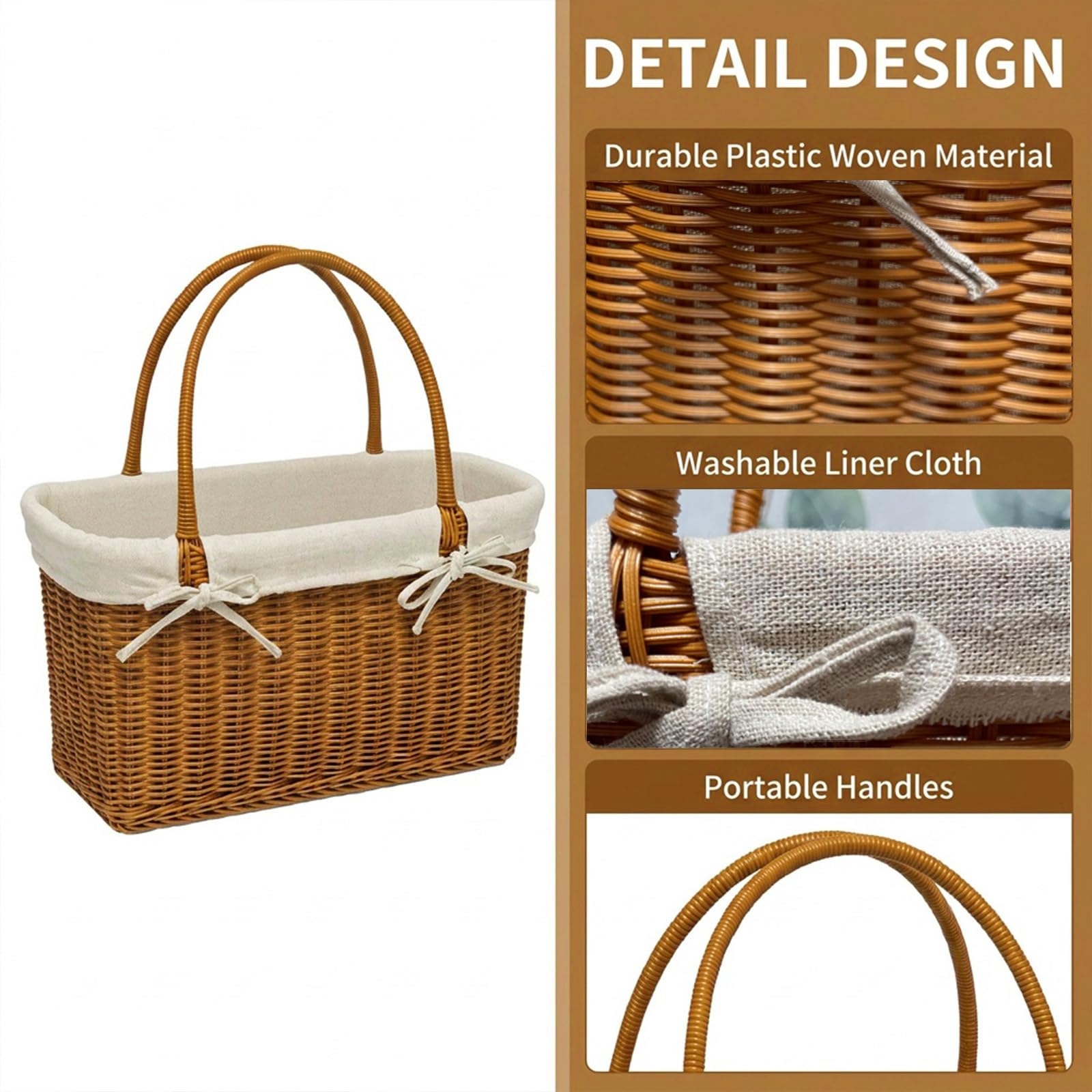 Cesto per la raccolta da giardino, cestino da picnic con manico, perfetto per il giardinaggio, per frutta e verdura, picnic e shopping