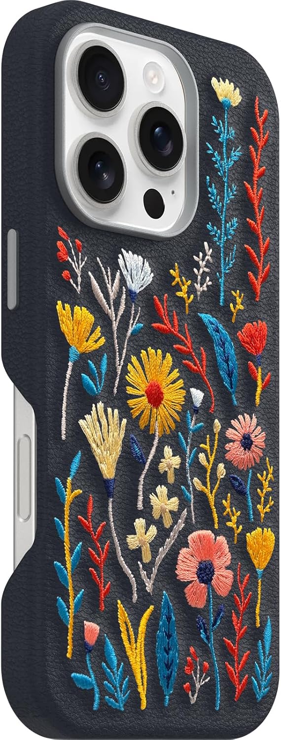 OtterBox iPhone 16 Pro Symmetry Series Cactus Leather Embroidery for MagSafe - Enchanted Garden Blue