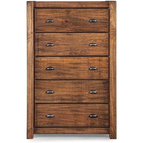 Grain Wood Furniture Montauk 5-Drawer Chest, Solid Wood with a Rustic Walnut Finish