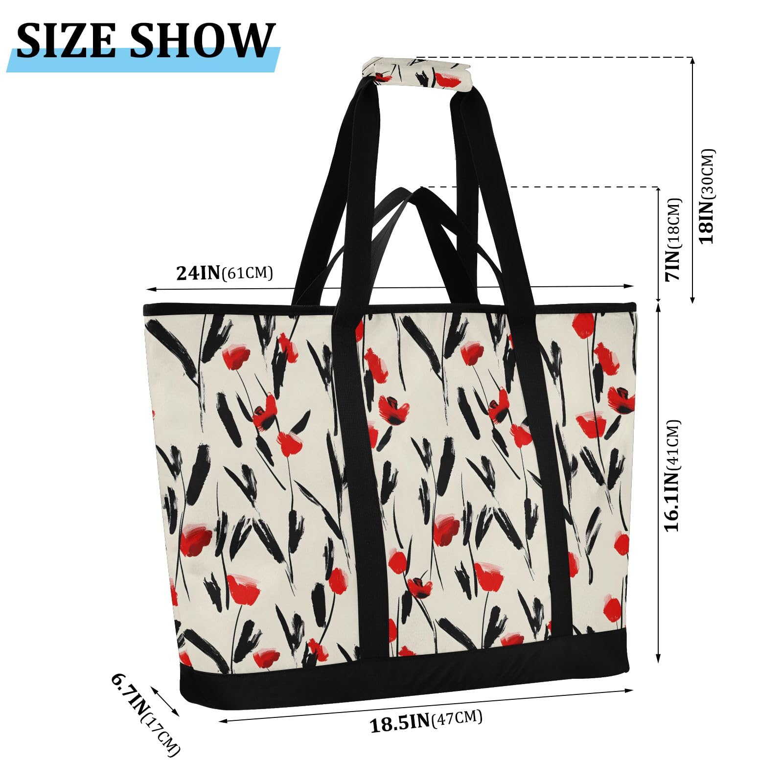 Creative Simple - Bolsa térmica con aislamiento floral, bolsas de compras reutilizables con cremallera, bolsa térmica grande portátil para viajes o camping