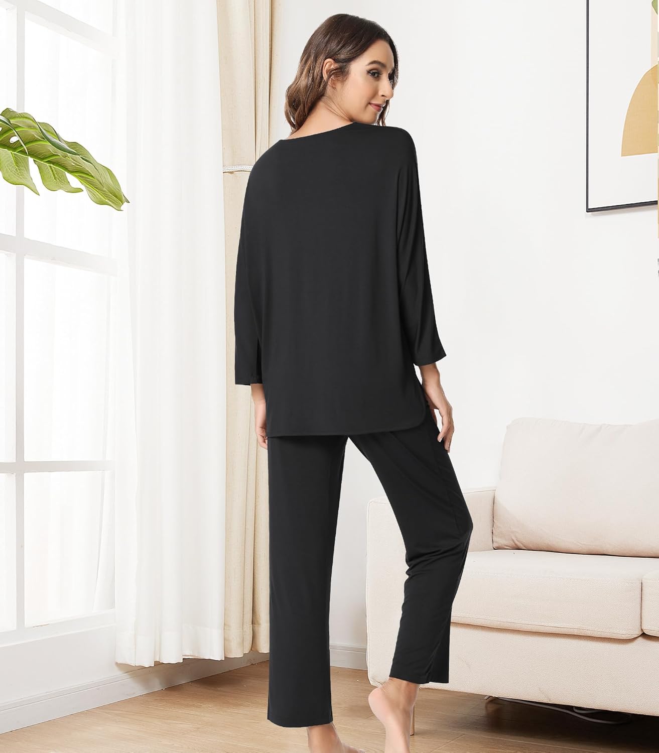 NACHILA Pajamas for Women-Viscose Made from Bamboo,Long Sleeve Pajama Sets Comfy Loungewear Pleated Pjs - Image 2