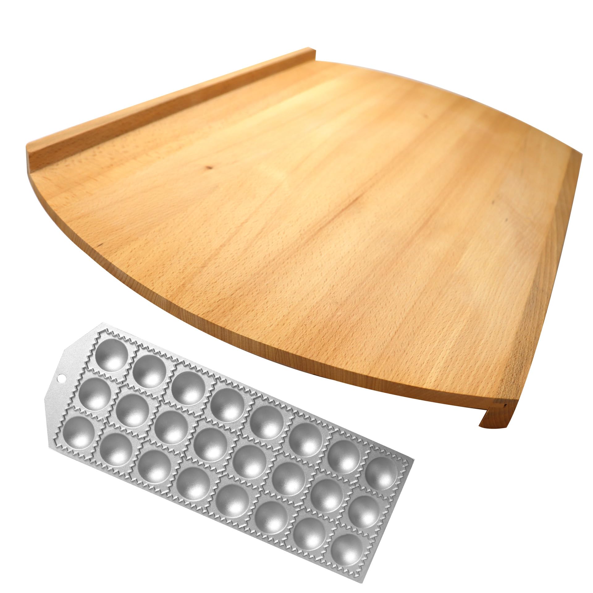 Fackelmann Set pasta fatta in casa con tagliere-spianatoia in legno di faggio e stampi ravioli in alluminio, per ravioli, tortelli e sfoglia fresca, utensili cucina tradizionali per pasta italiana
