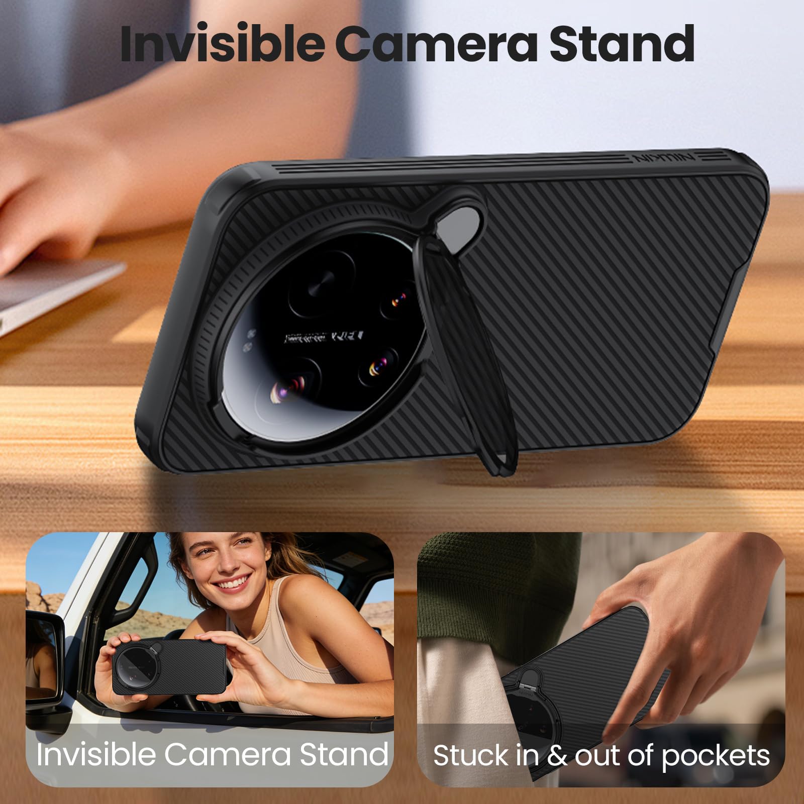 Nillkin Magnética Funda para Xiaomi 17 Ultra 5G, CamShield Prop Cover con Soporte Negro Transparente, Antigolpes y Resistente a Arañazos, Compatible con Xiaomi 17 Ultra 6.9" 2026 - Negro
