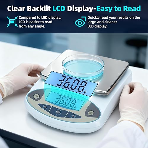 Miniatura 5 de Báscula de laboratorio 176.37 oz x 0.00 oz, 13 unidades de 0.00 oz de precisión Balanza analítica digital de alta precisión, báscula de gramo de