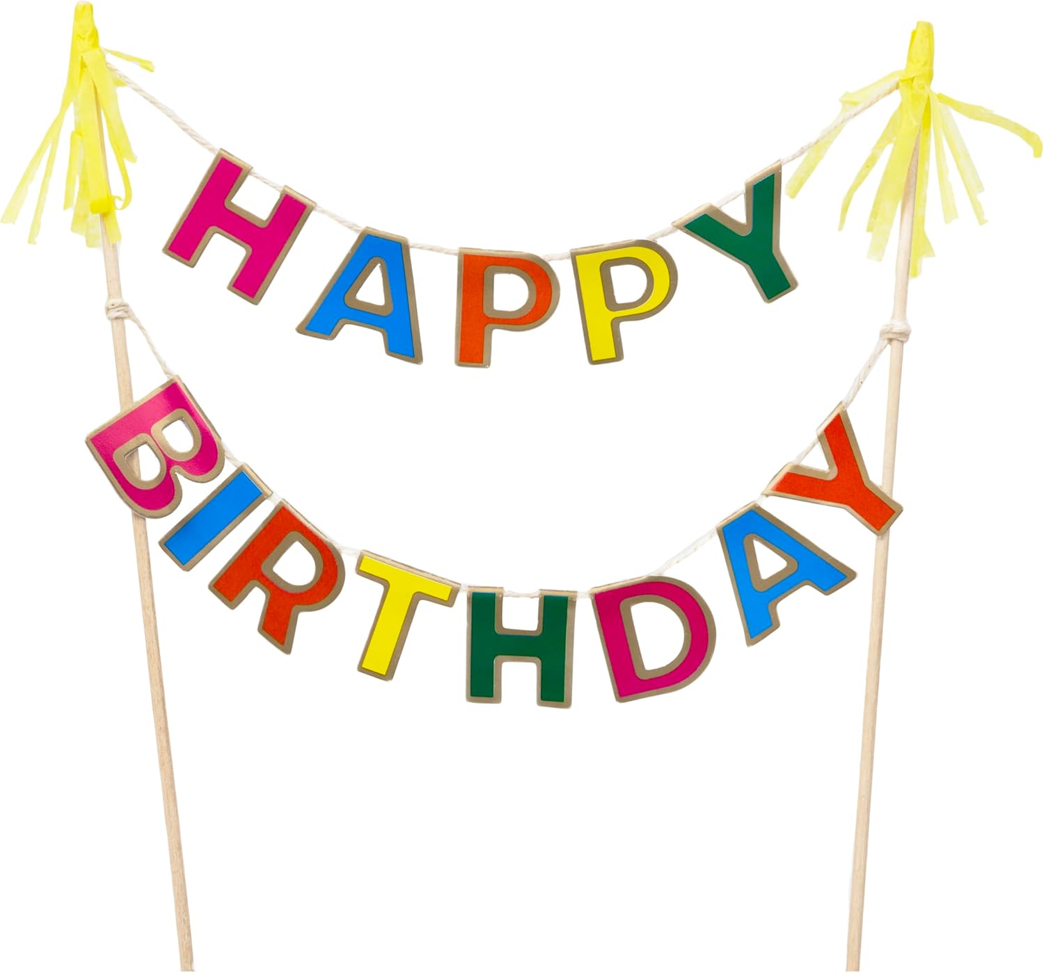 Talking Tables Reusable Happy Birthday Cake Topper Decoration with Wooden Sticks | Colorful Party Supplies for all ages