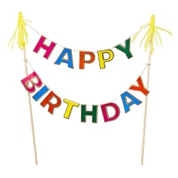 Talking Tables Reusable Happy Birthday Cake Topper Decoration with Wooden Sticks | Colorful Party Supplies for all ages