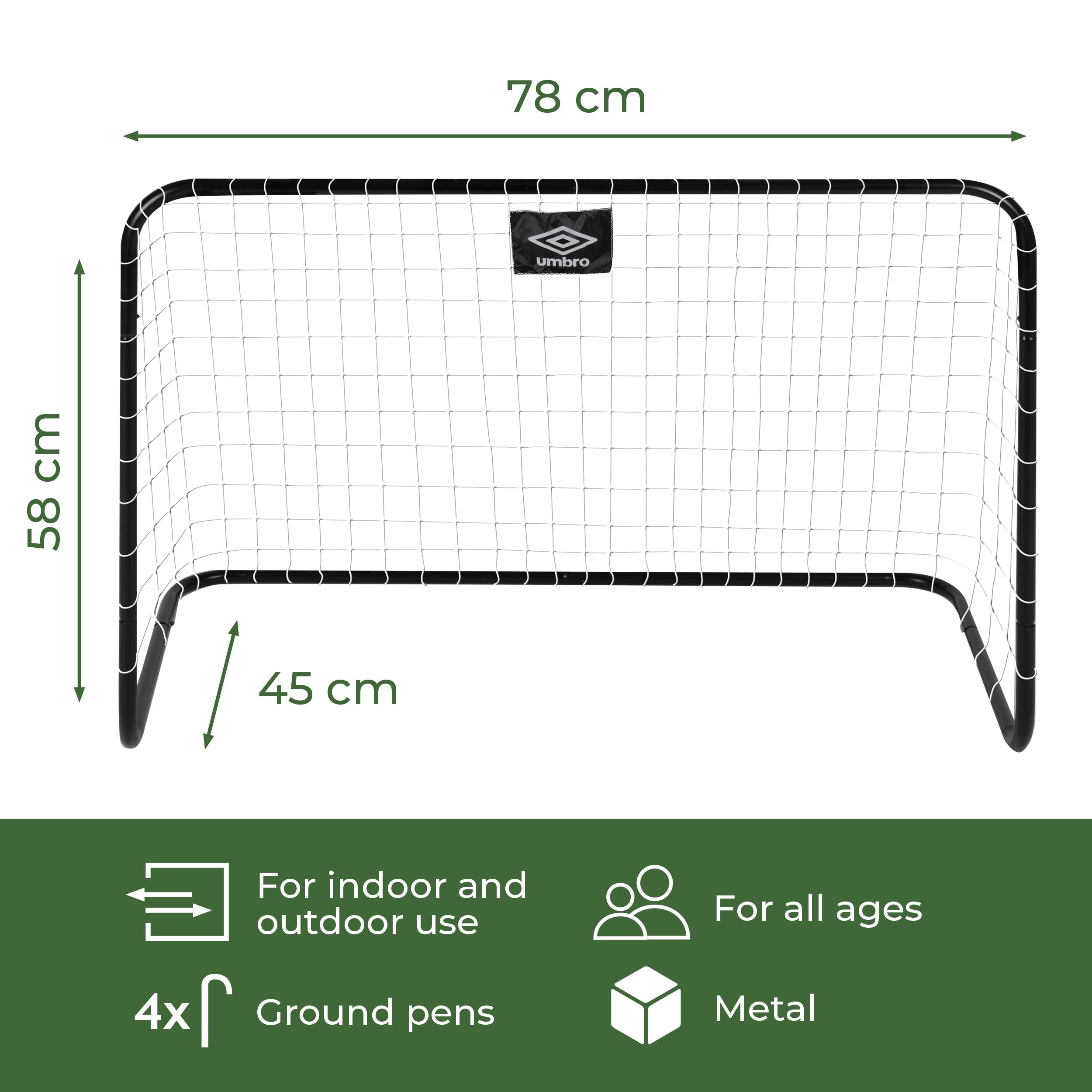 Umbro Football Goals Set of 2 - Includes 4 Ground Hooks - 78 x 56 x 45 cm - Metal - Black, Normal - Image 2