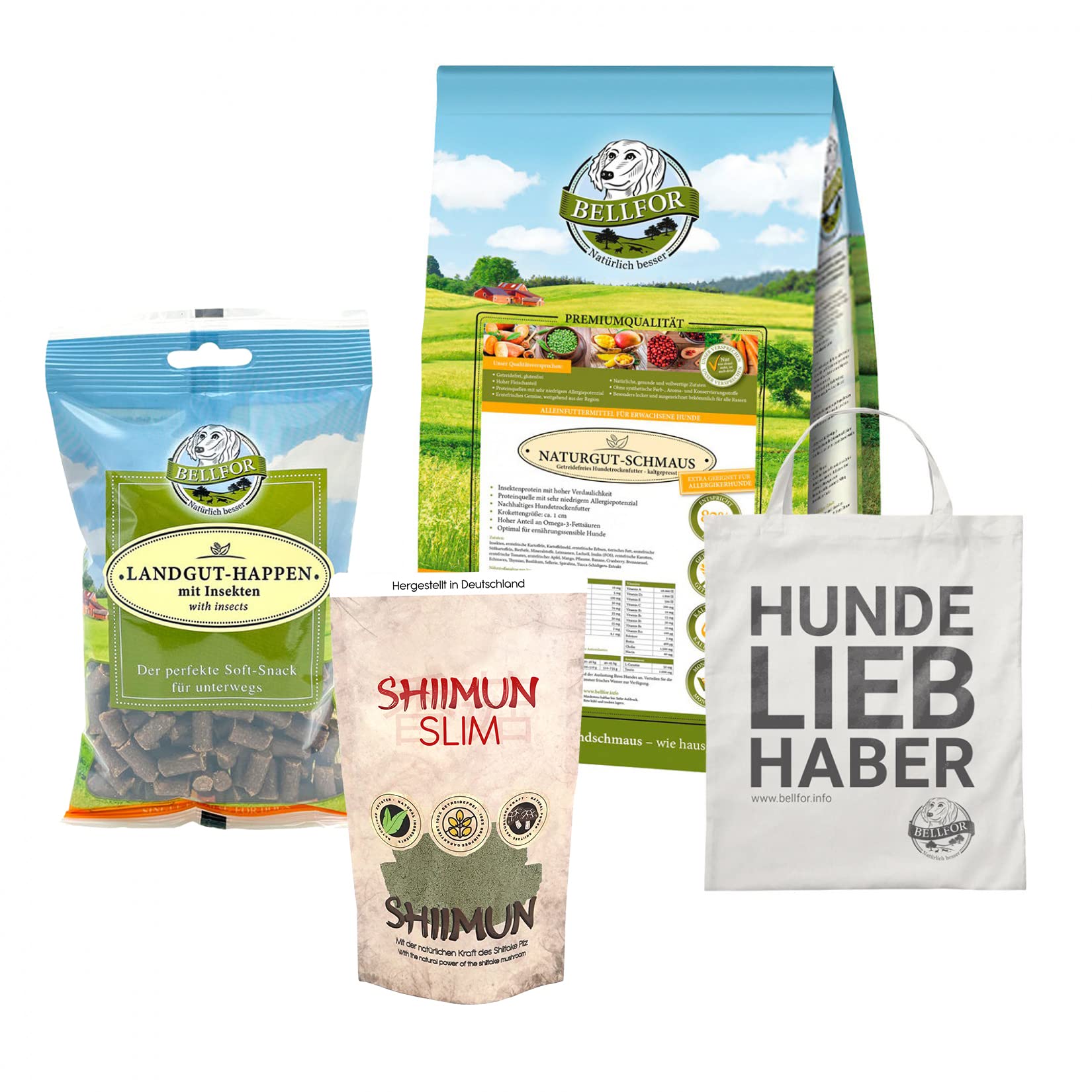 Bellfor Juego de comida para perros hipoalergénica 4 kg Snacks 200 g Dieta para perros 120 g para perros sensibles a la nutrición Perros grandes con sobrepeso Cáscaras de semillas de psyllium Shiitake