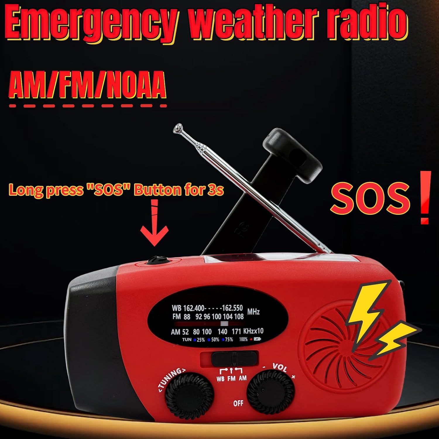 Hand Crank Emergency Weather Radio, AM FM NOAA Solar Radio with Led Flashlight and Earphone Jack, 2000mAh Self Powered LED Flashlight with SOS Alarm