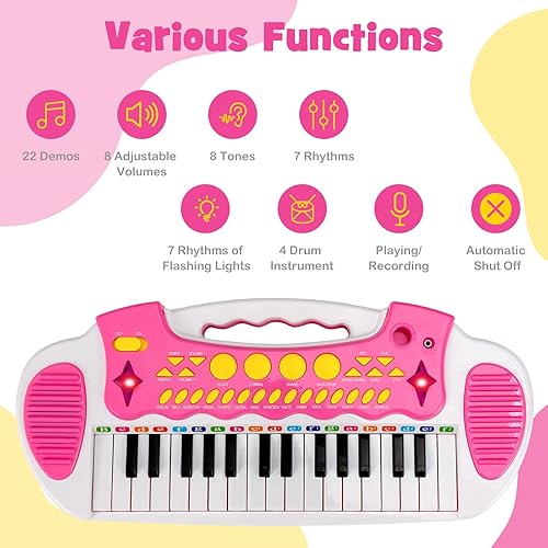 Vista 28 de HONEY JOY Teclado de piano para niños, piano electrónico de 31 teclas, instrumento musical educativo con micrófono, sonidos, reproducción