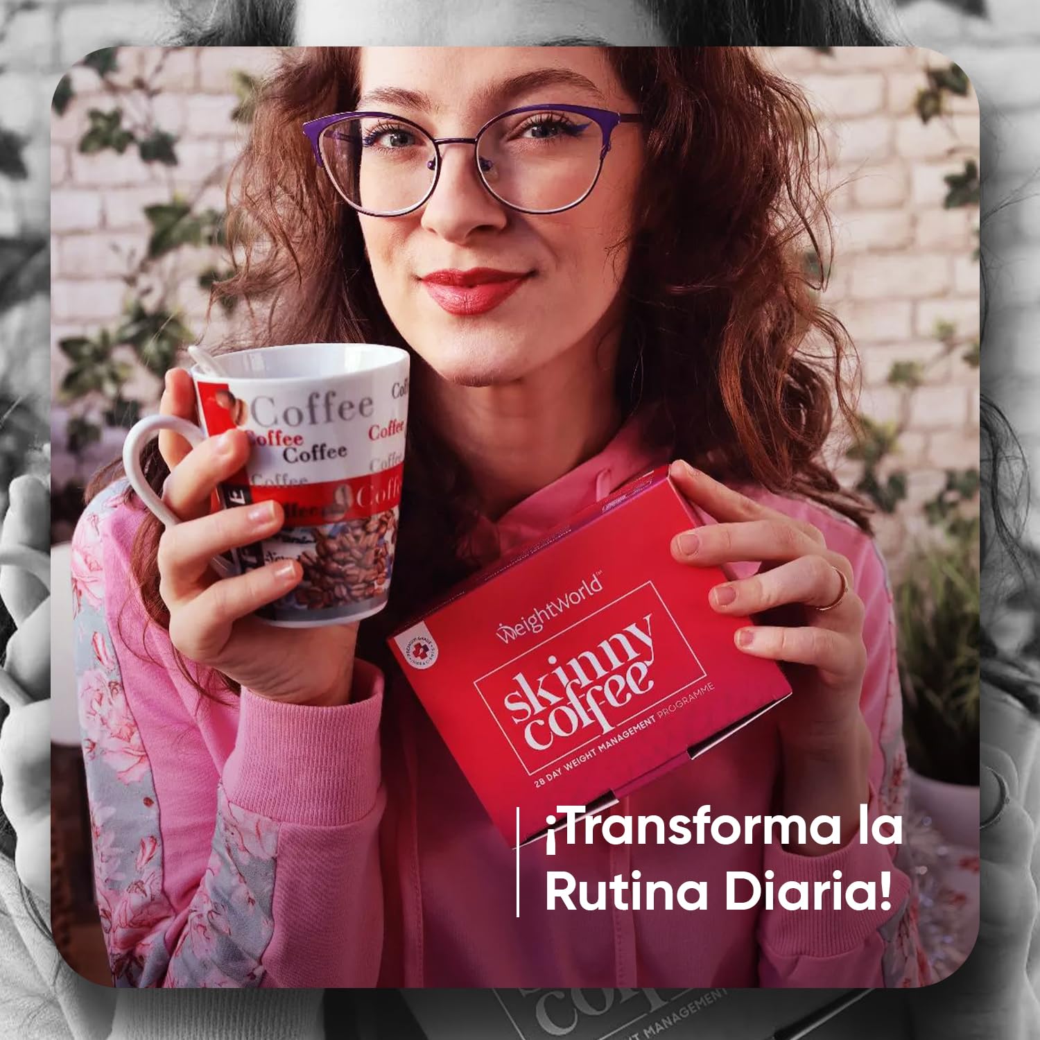 Cafe Soluble Arábica Skinny Coffee Programa Dietético de 28 Días - Con Cafe Verde, L-Carnitina, Guaraná y Té Verde, Chlorella, Fórmula Vegana y Natural de Café Instantáneo, Sin OGM ni Gluten