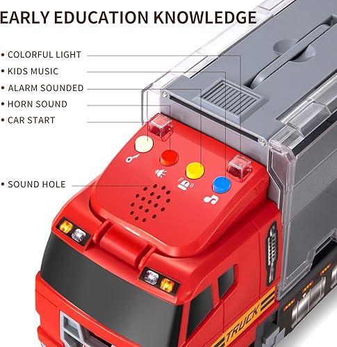 Miniatura 9 de TEMI Juego de juguetes de construcción de ingeniería fundida a presión con tapete de juego portacamiones carretilla elevadora excavadora mezcladora