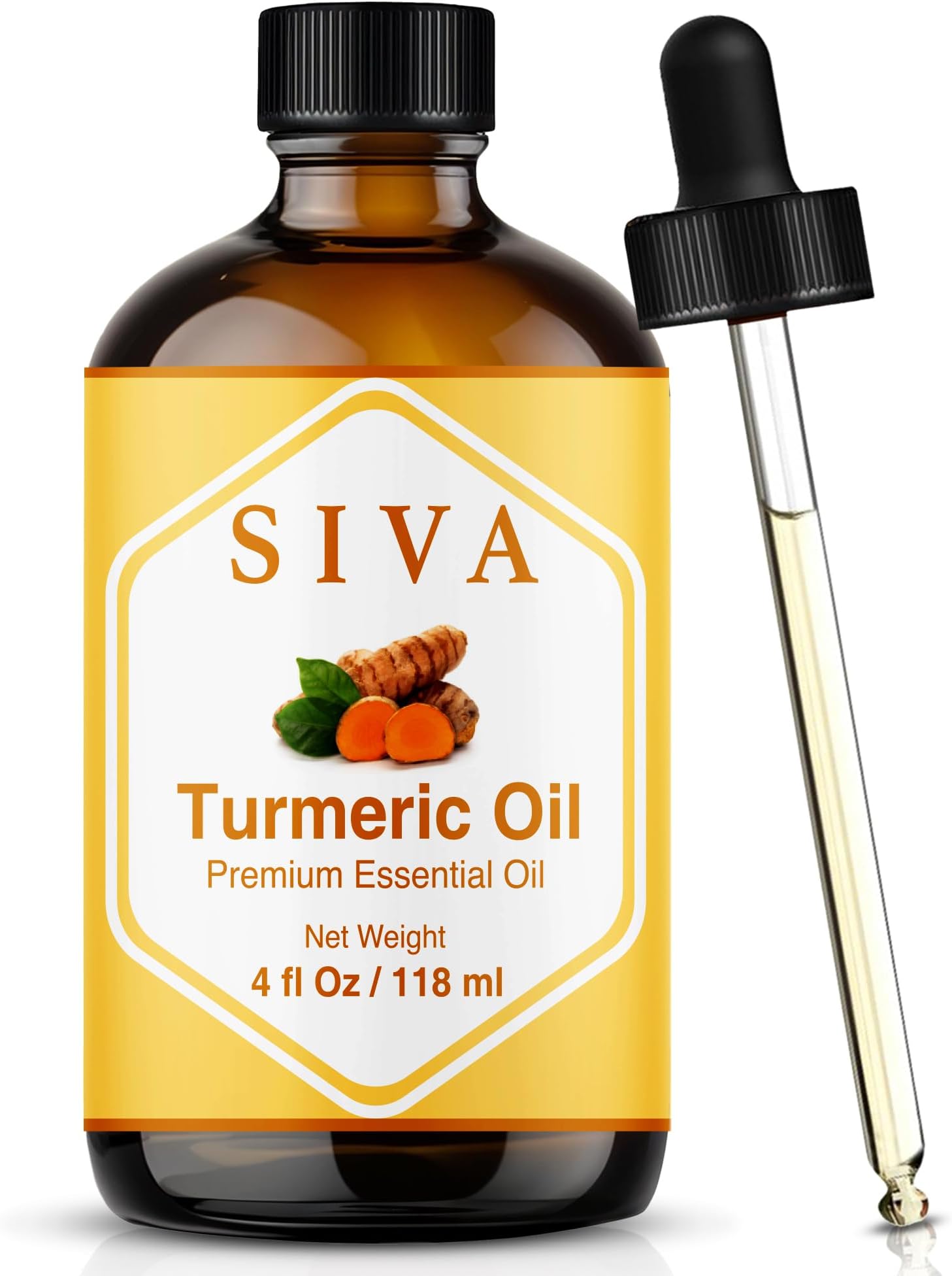 Turmeric Essential Oil - 4 Fl Oz – Natural Turmeric Oil - for Diffuser, Face, Skin Care, Aromatherapy, Hair Care, Scalp and Body Massage - with Dropper
