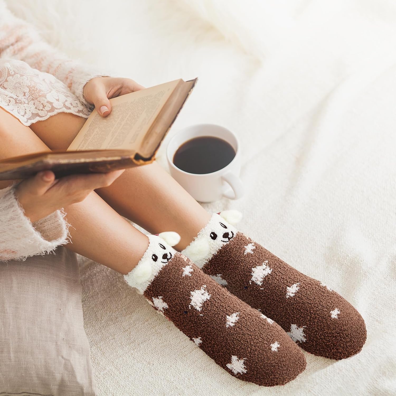 Hercicy 15 Pairs Women Fuzzy Socks Soft Striped Animal Fluffy Sleeping Winter Warm Cute Coral Fleece Cozy Slipper Socks - Image 7