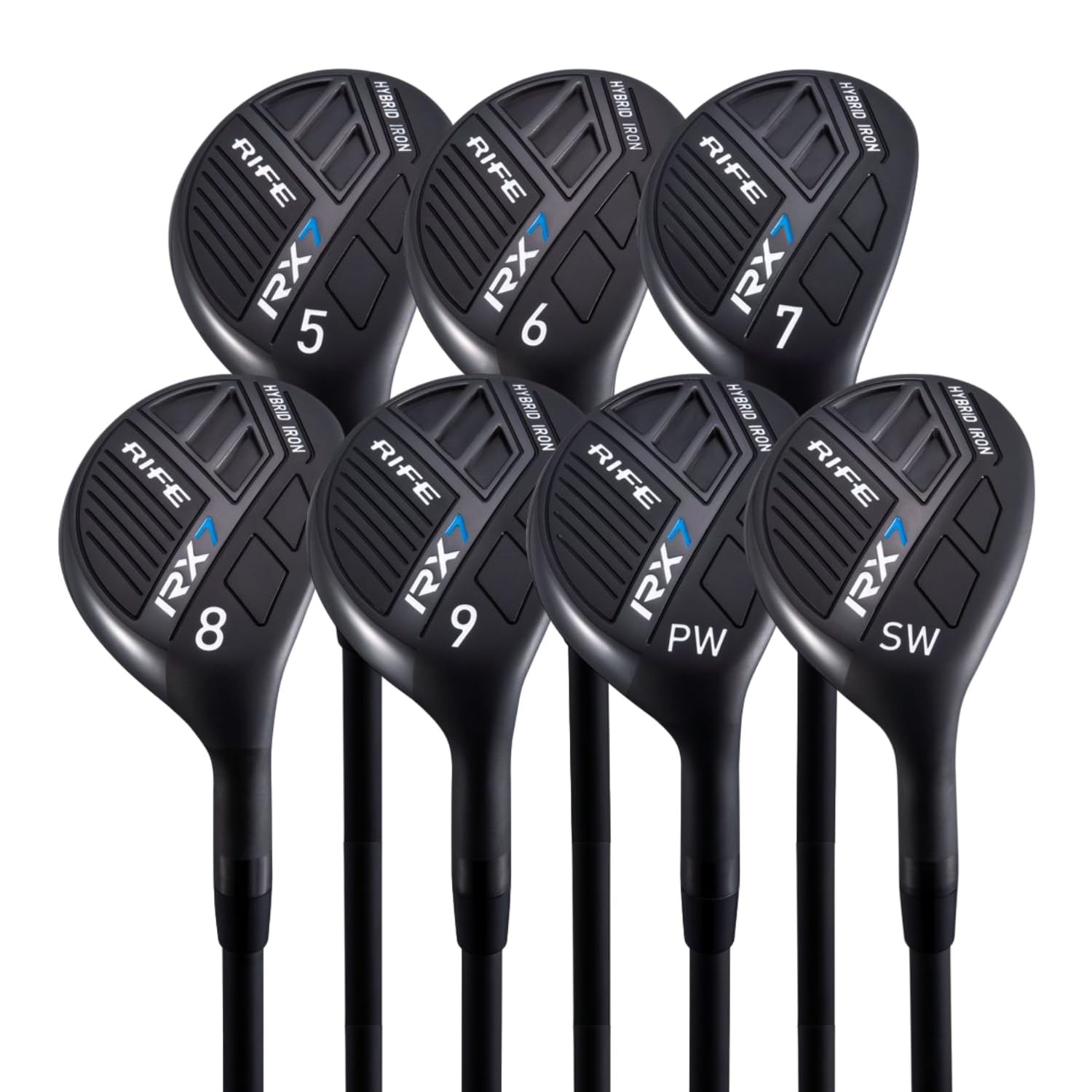 Rife Golf RX7 Tall Senior Mens Right Handed XL Length Plus 1 Inch Over Standard Litre A Flex Graphite All True Utility Hybrid Irons Set 5 6 7 8 9 PW SW Ultra Forgiving Golf Clubs