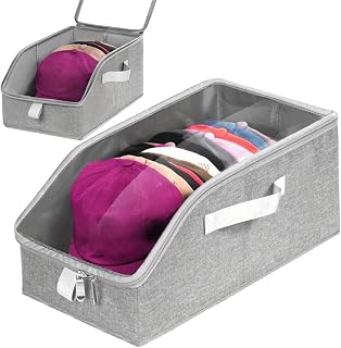 Baseball Cap Organizer - Polyester, 14.8x9.39x6.89in Storage Box With Clear Window Lid | Space-Saving Hat Holder For Baseball Caps, Clothing, Scarves, Books, Travel, Desktop, Home, Office, RV, Closet