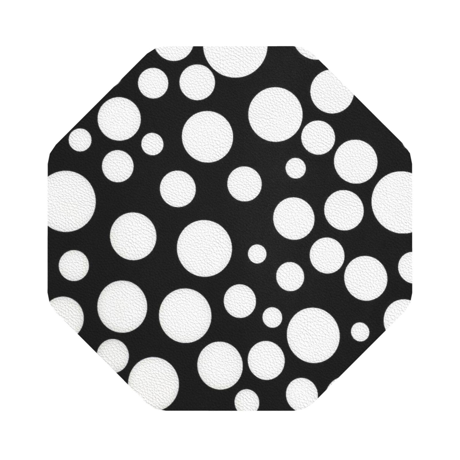 Black And White Polka Dot PU Leather Coasters Set of 6 Octagon Drink Coasters