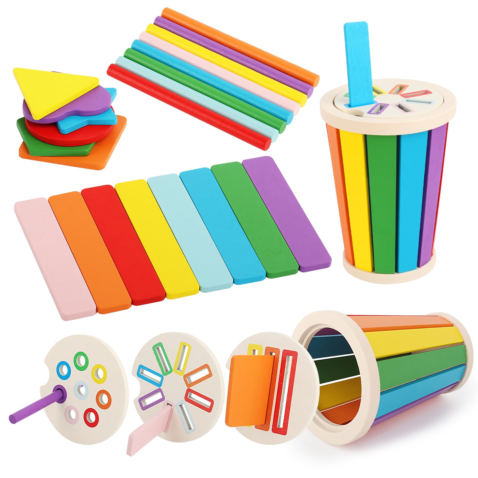 KUOFANY Montessori Spielzeug ab 1, 2, 3 4 Jahre Sortierspiel Motorikspielzeug Mädchen Junge Kinder Holzspielzeug Zahlen und Farben Lernspiele Motorikspielzeug Holzspielzeug Sensorspielzeug Baby