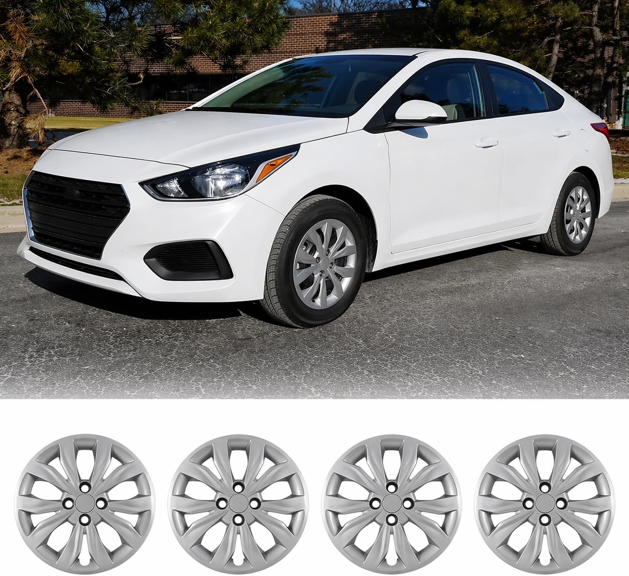 CPW 15 Inch 4Pcs Hubcaps Compatible with Hyundai Accent Sedan 2018-2022, 2018-2023 Kia Rio Sedan/Rio5, and 2014-2025 Mitsubishi Mirage, Bolt-On Installation, PP Material 1 Set of 4 (Lacquer)