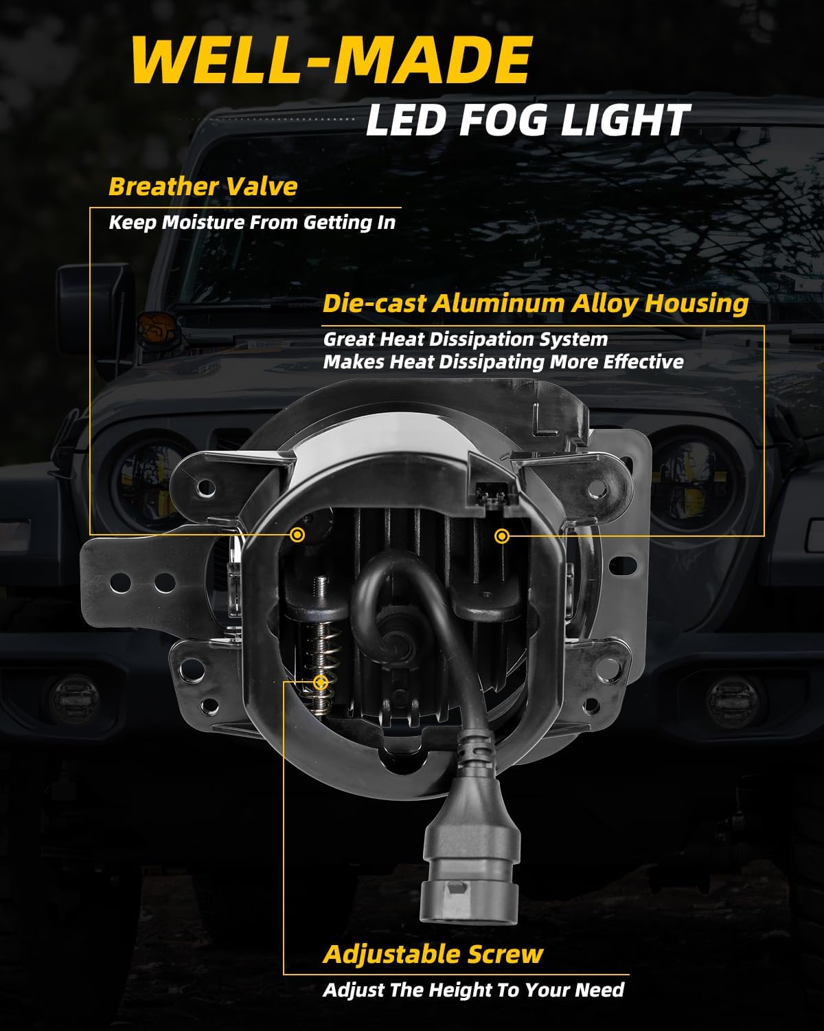 BICYACO 4 Inch LED Fog Lights DOT SAE E9 Approved, 110W 4400LM 6500K Passing Lights Compatible with Jeep Wrangler JL JLU Gladiator JT 2018-2025, IP67 Waterproof with 2 Pairs Mounting Brackets