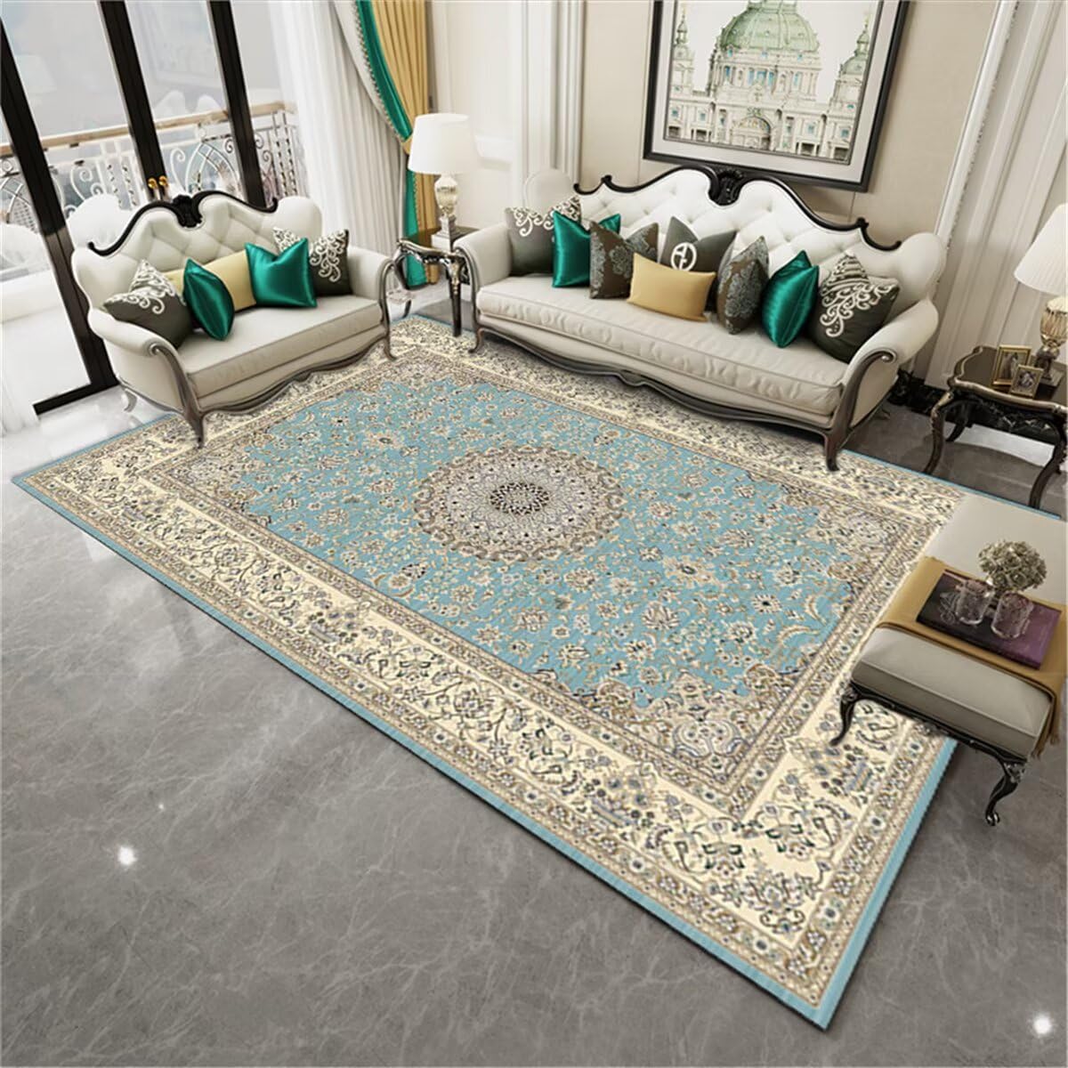 Tapis long chambre parentale moderne motif floral 140x200cm