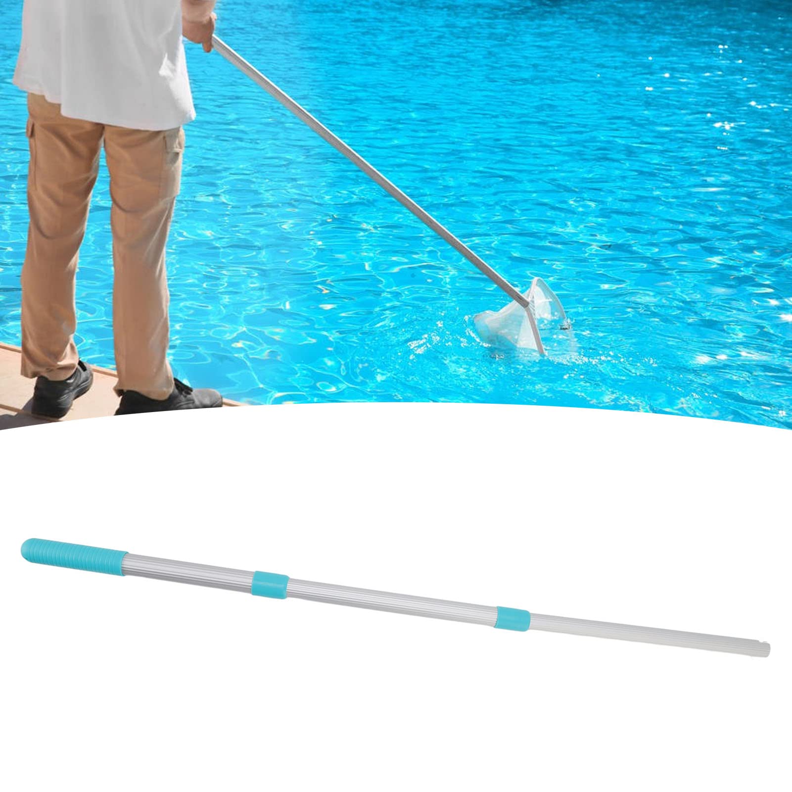 Luqeeg Perche de Piscine Télescopique, Perche Extensible en Aluminium à 3 Sections, Perche de Nettoyage de Piscine à Extension Réglable pour Filet D'écumoire, Brosse de Piscine, Tête D'aspiration
