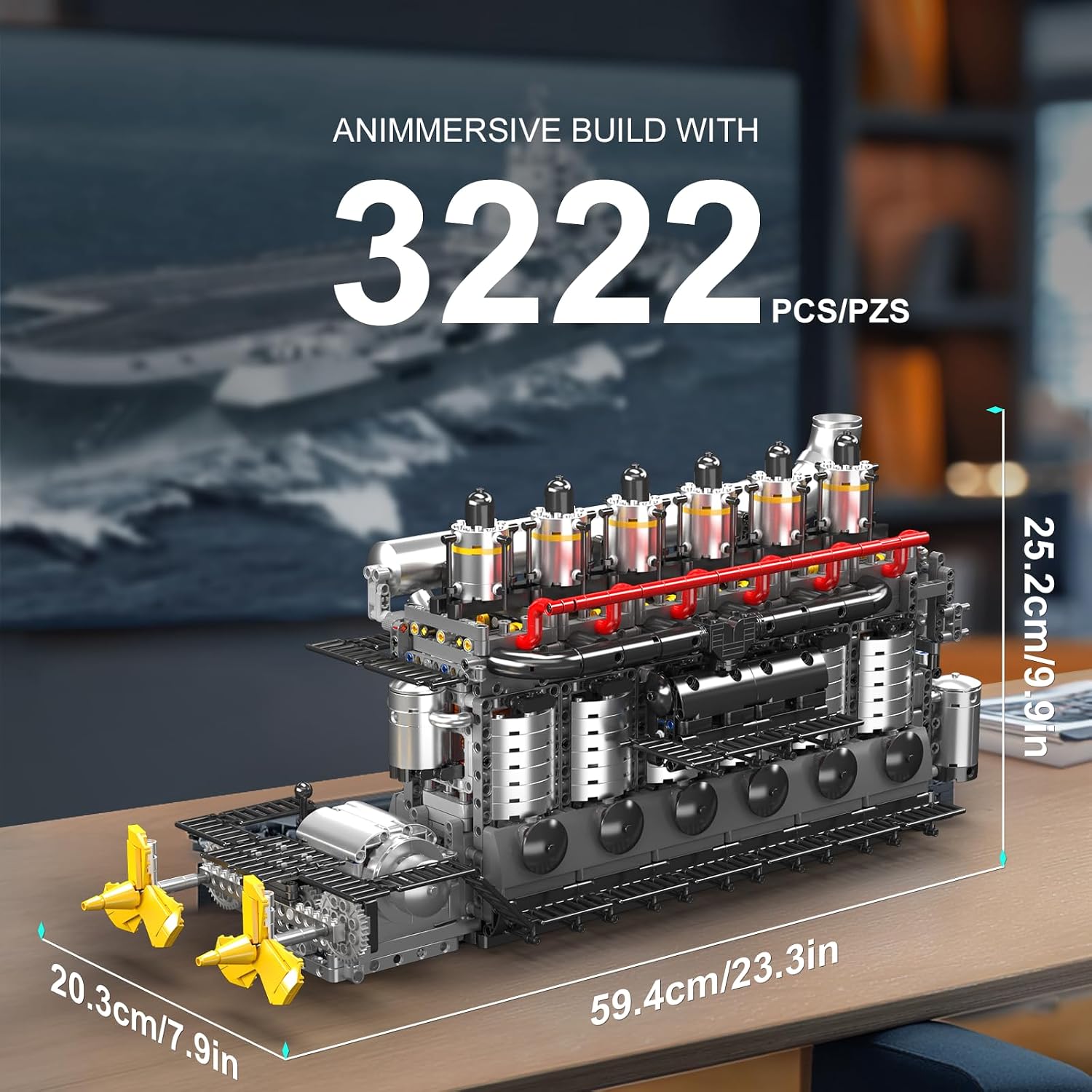 Mould King 10209 Aircraft Carrier Engine Building Blocks Set, Inline 6-Cylinder Military Aviation Carrier Engine Model Kit, Collectible Construction Toys Gift for Teen Adults(3222 PCS)