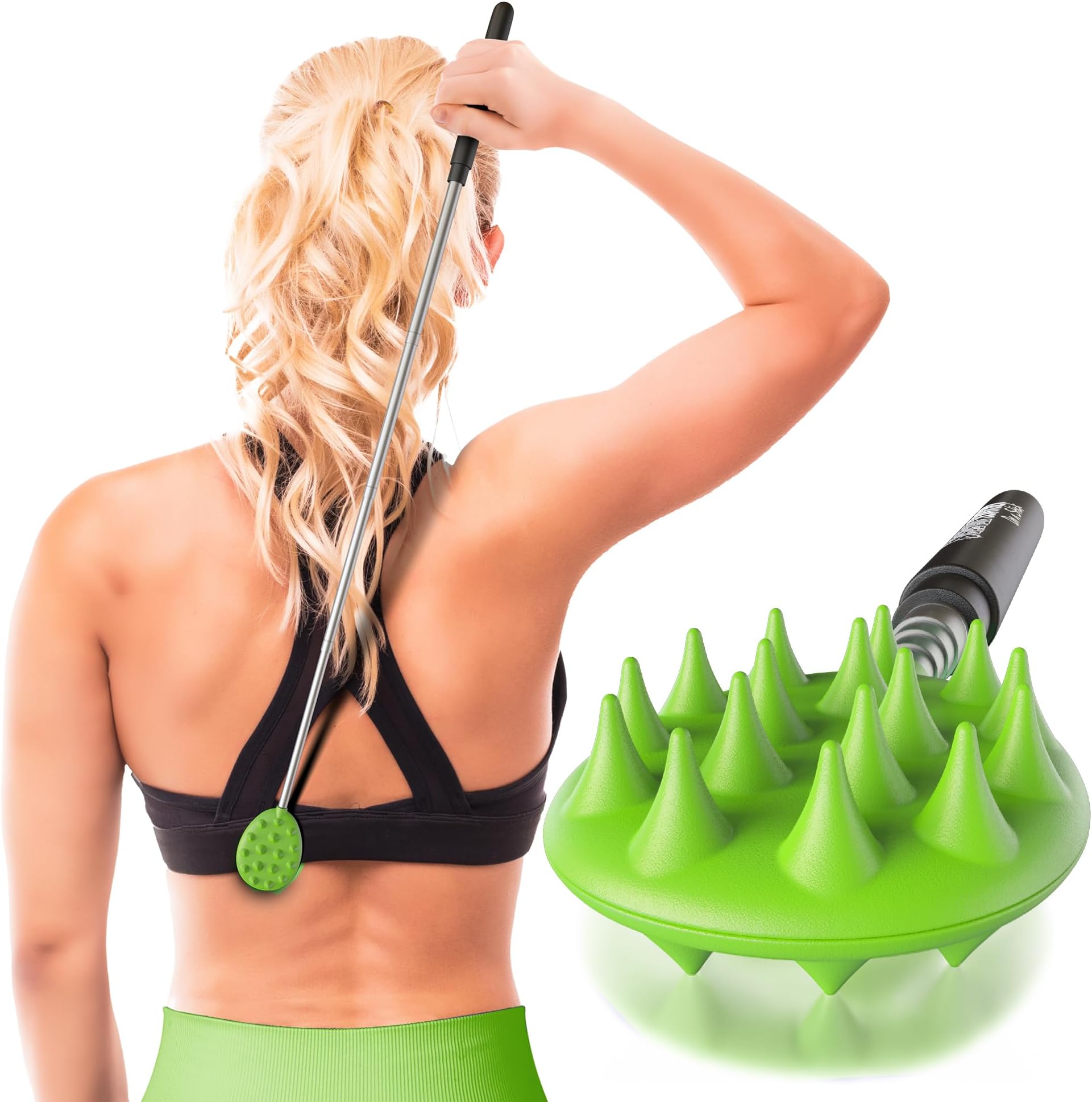 Cactus Scratcher Extendable Telescopic Back Scratcher - Extends 25" Long Double Sided Retractable Scratching Tool for Hand, Neck, Head, and Body - Universal Gift for Family, Pets, and Friends, Green