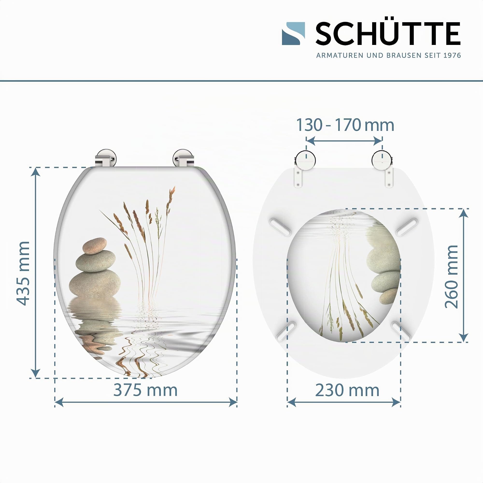 SCHÜTTE 80022 Balance - Asiento de inodoro con núcleo de madera, apto para todos los inodoros habituales, carga máxima de las gafas de inodoro de 150 kg, diseño de piedras en gafas y tapas