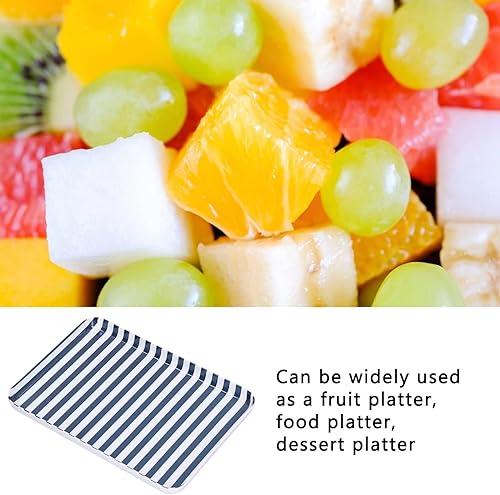 Miniatura 3 de Platos de fruta para ensalada, bandeja rectangular de frutas, plato de postre, platos de servir a rayas azules y blancas, platos de almuerzo, platos