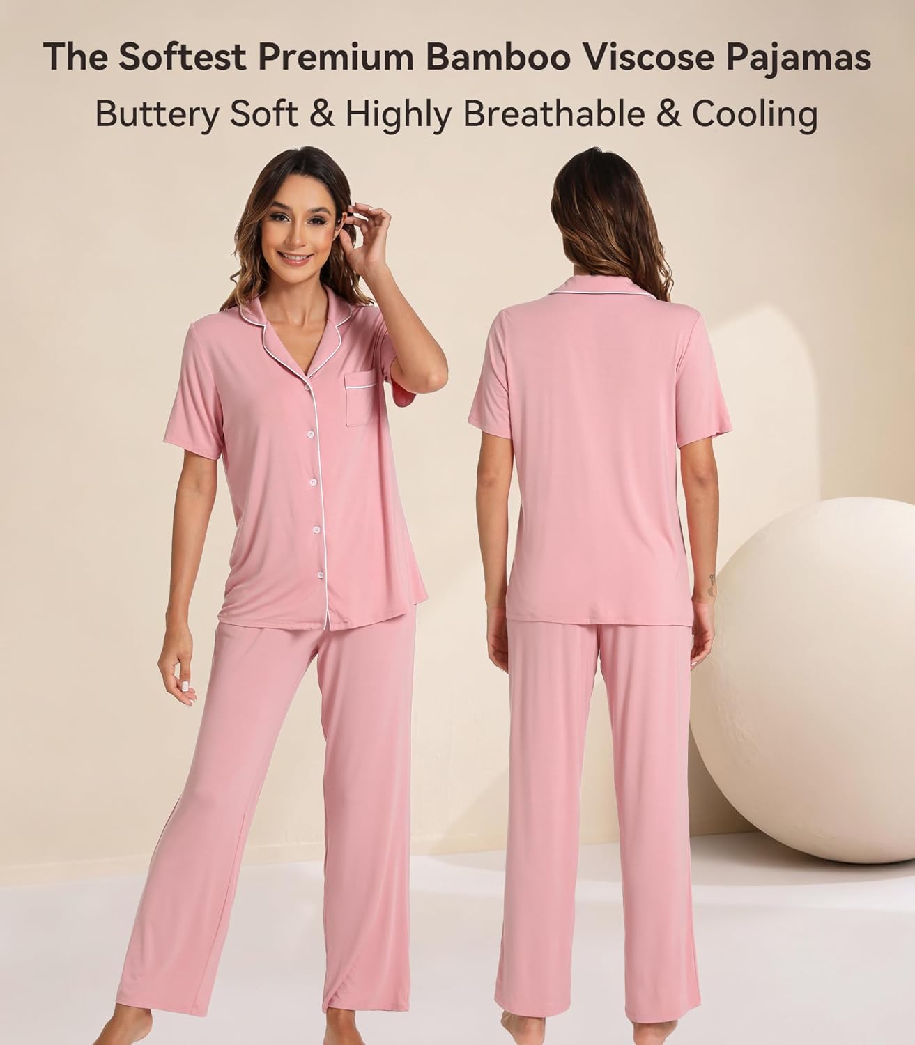 WiWi Viscose from Bamboo Women's Pajamas Set Super Soft Button Down Top and Pants Sleepwear Cooling Pjs S-3X - Image 3