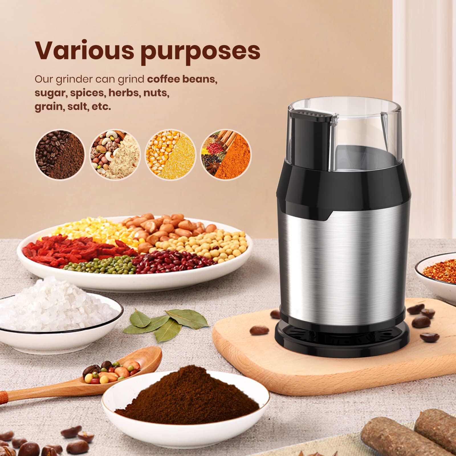 Macinacaffè Elettrico 200W - Macinino Per Caffè, Spezie E Semi In Acciaio Inox - Foto 7